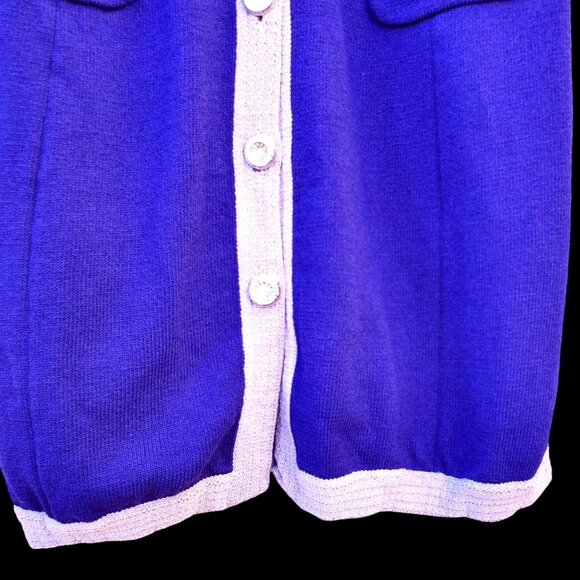 80s Purple Knit Dress Color Block Anne Marie Jones Size 10 With Pockets - Picture 9 of 14